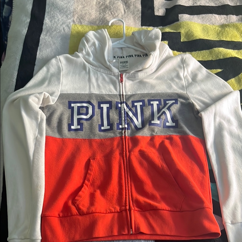 PINK Victoria's Secret Colorblock Sweatshirt White and Gray